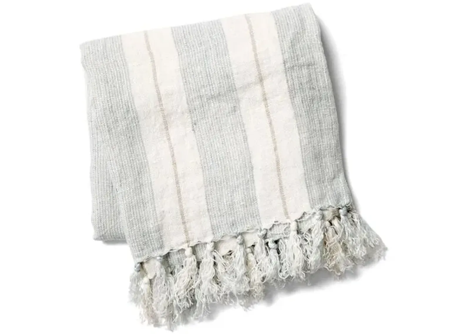 Laguna Linen Throw - Ocean/Natural - Pom Pom at Home - Gray, Fringed