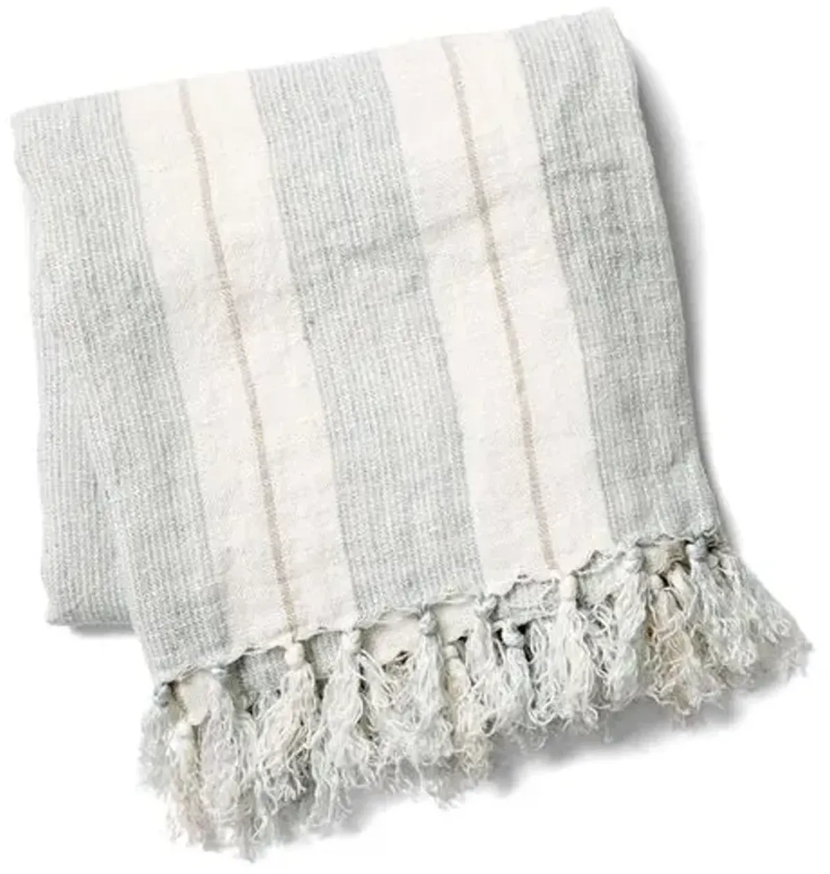 Laguna Linen Throw - Ocean/Natural - Pom Pom at Home - Gray, Fringed