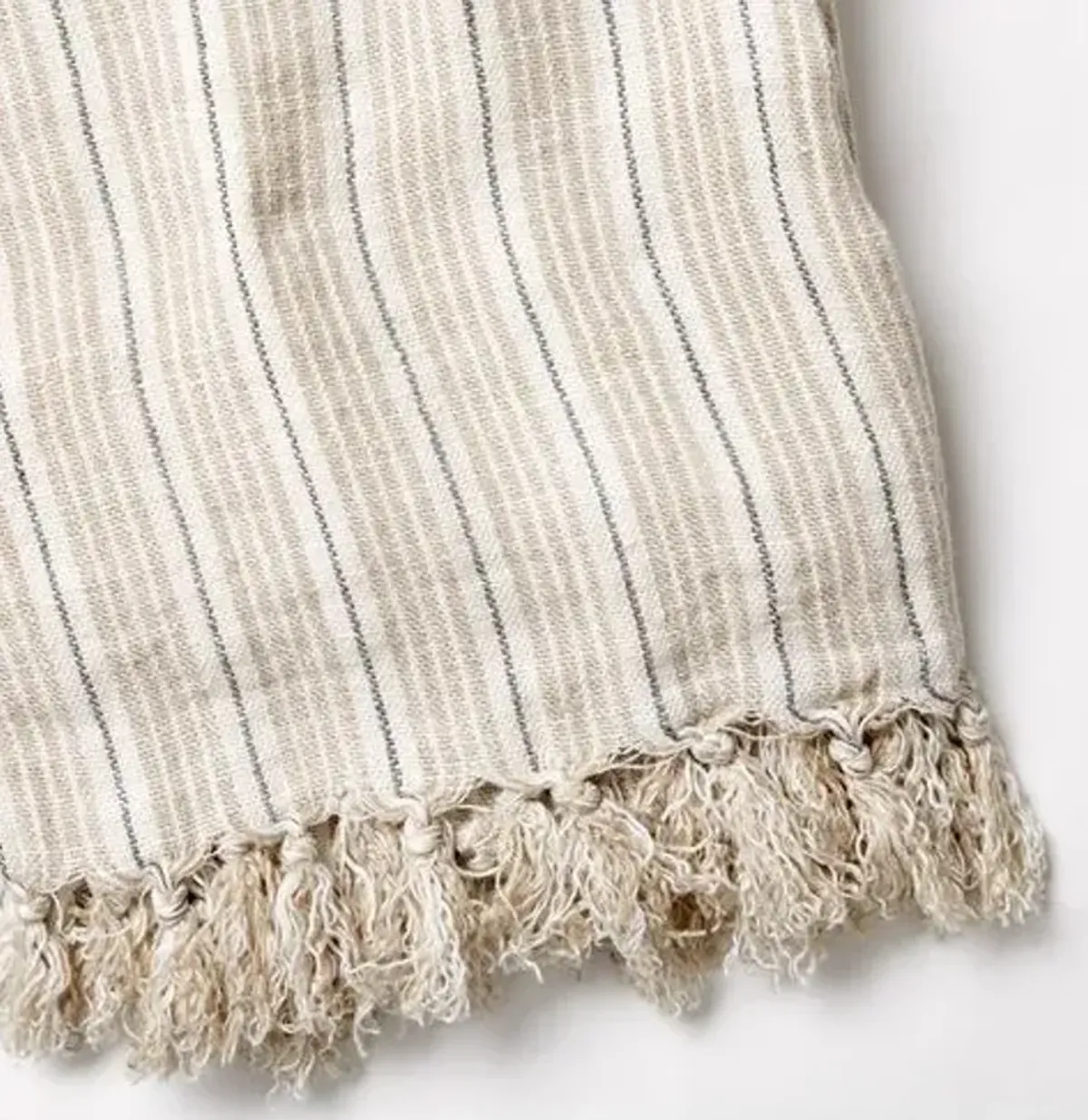 Newport Linen Throw - Natural/Midnight - Pom Pom at Home - Beige, Fringed