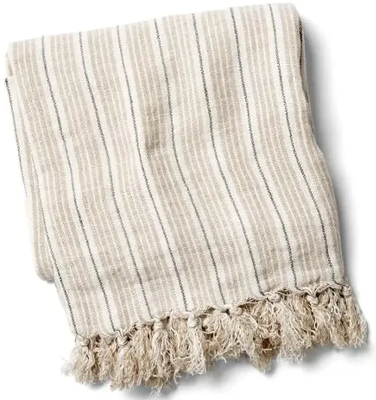 Newport Linen Throw - Natural/Midnight - Pom Pom at Home - Beige, Fringed