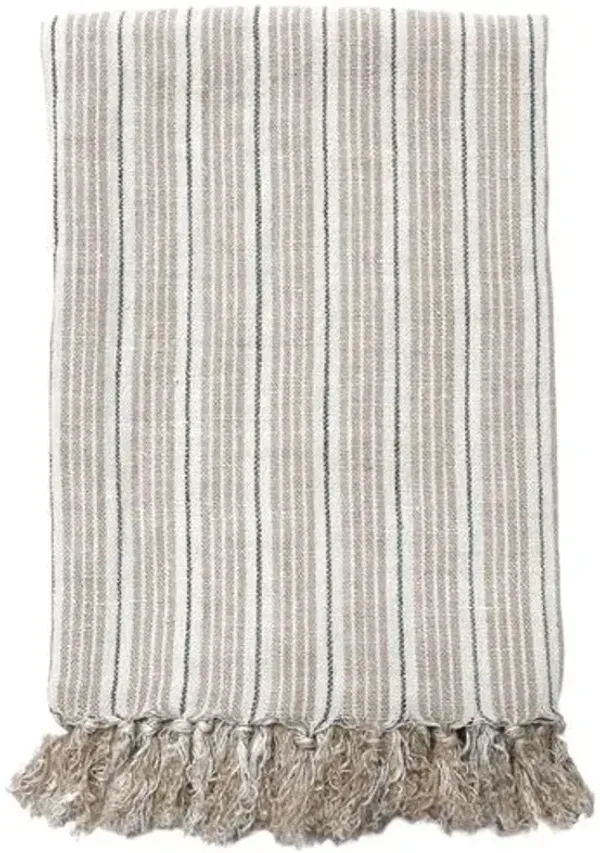 Newport Linen Throw - Natural/Midnight - Pom Pom at Home - Beige, Fringed