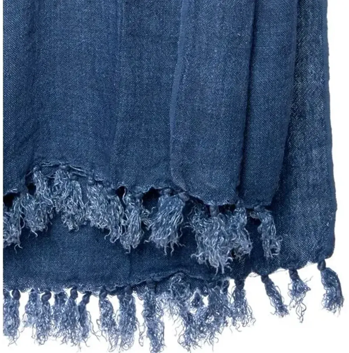 Montauk Linen Throw - Indigo - Pom Pom at Home - Blue, Fringed