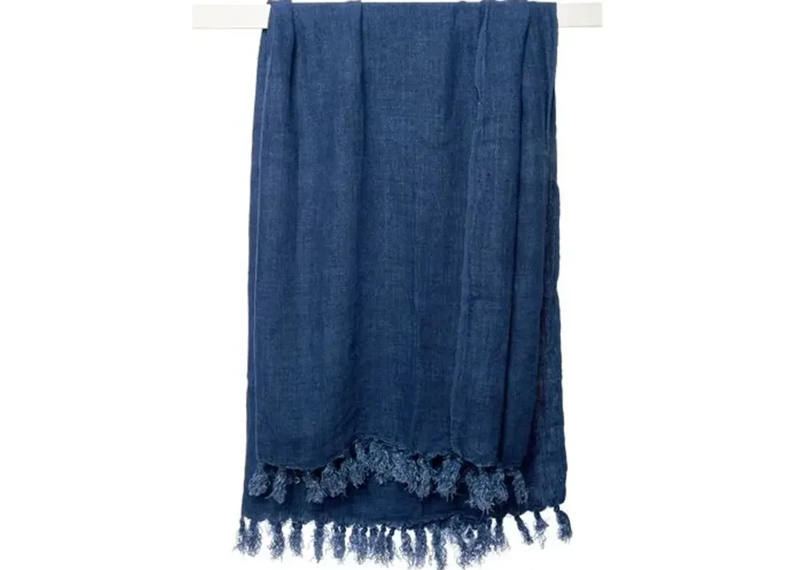 Montauk Linen Throw - Indigo - Pom Pom at Home - Blue, Fringed