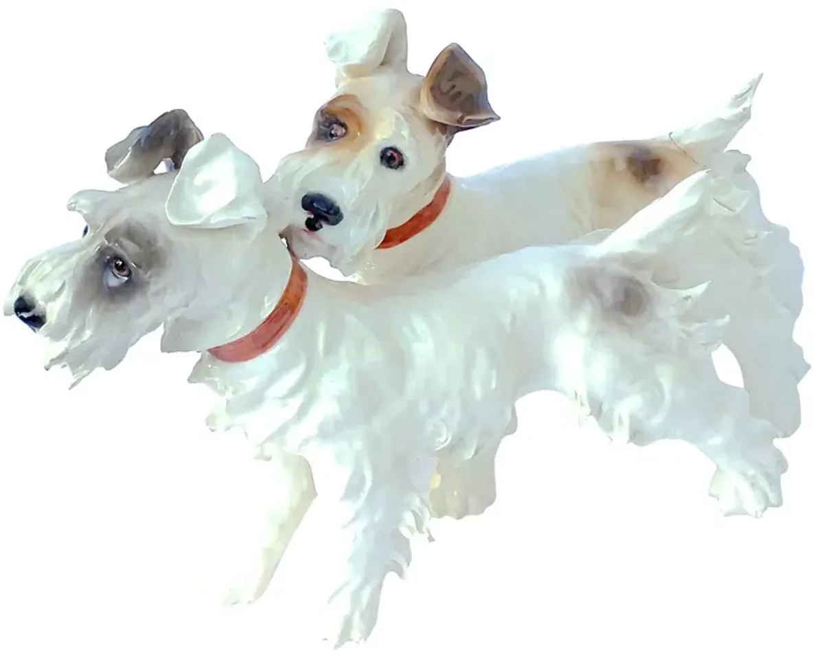 Signed Italian Ceramic Dogs Figurine - Vermilion Designs - White