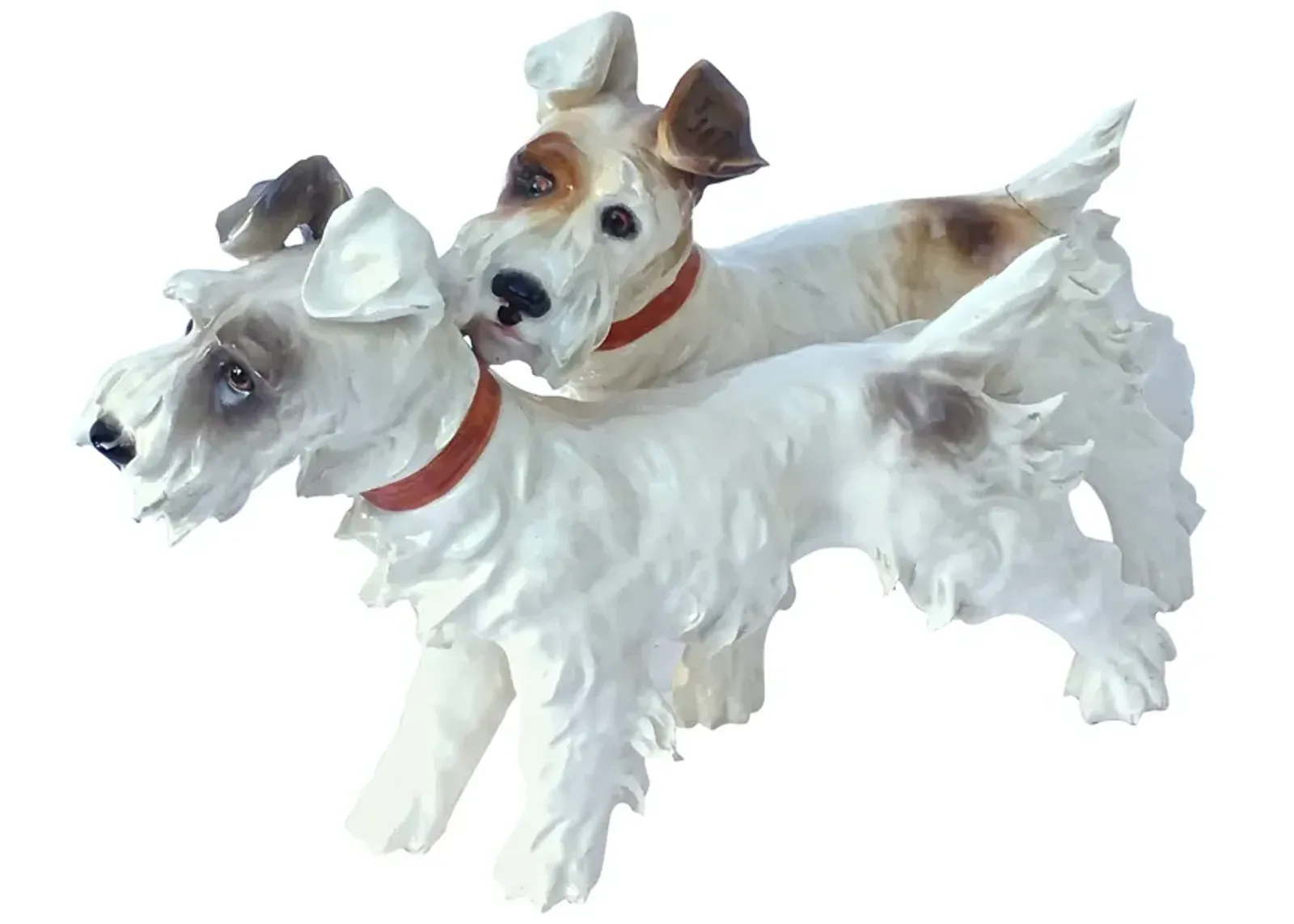 Signed Italian Ceramic Dogs Figurine - Vermilion Designs - White