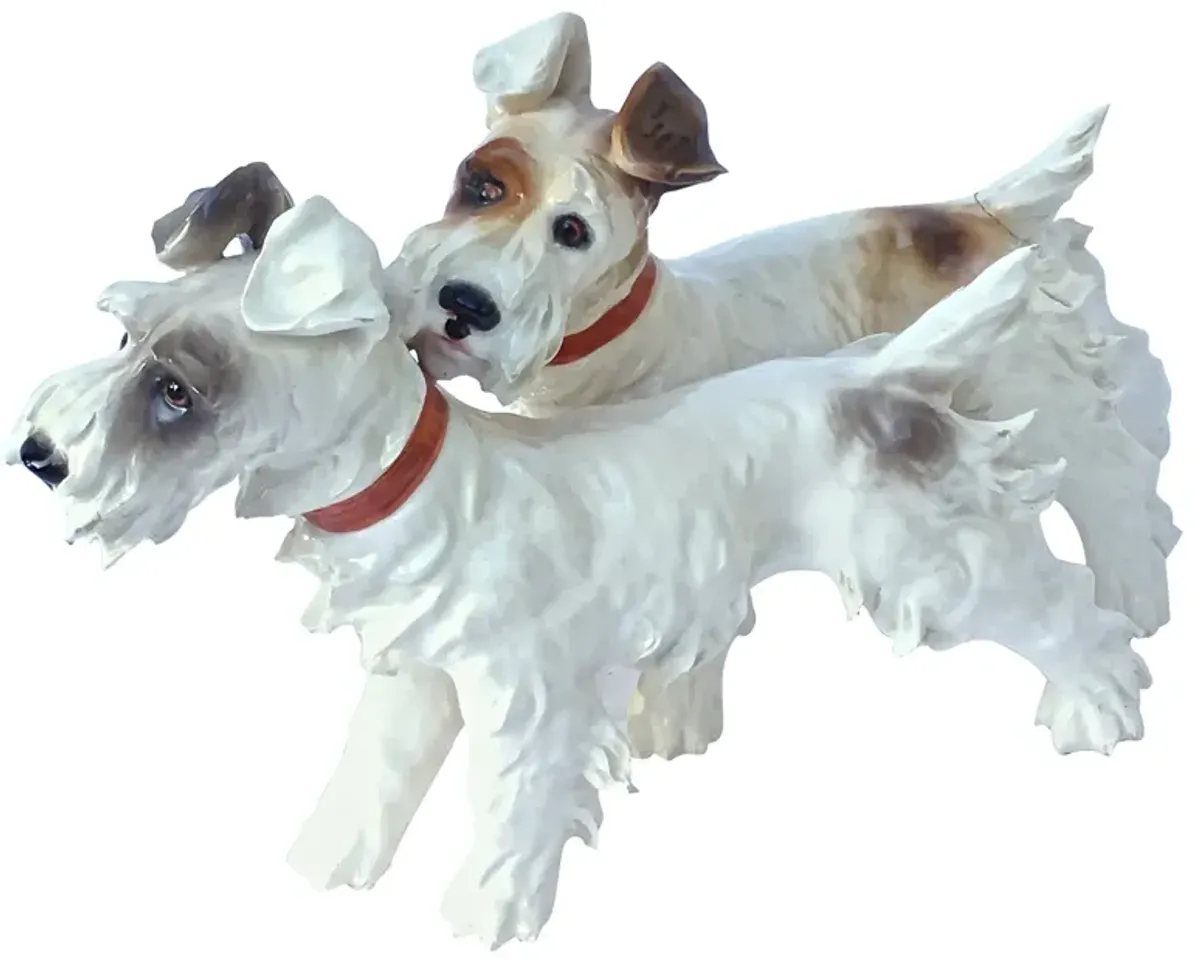 Signed Italian Ceramic Dogs Figurine - Vermilion Designs - White