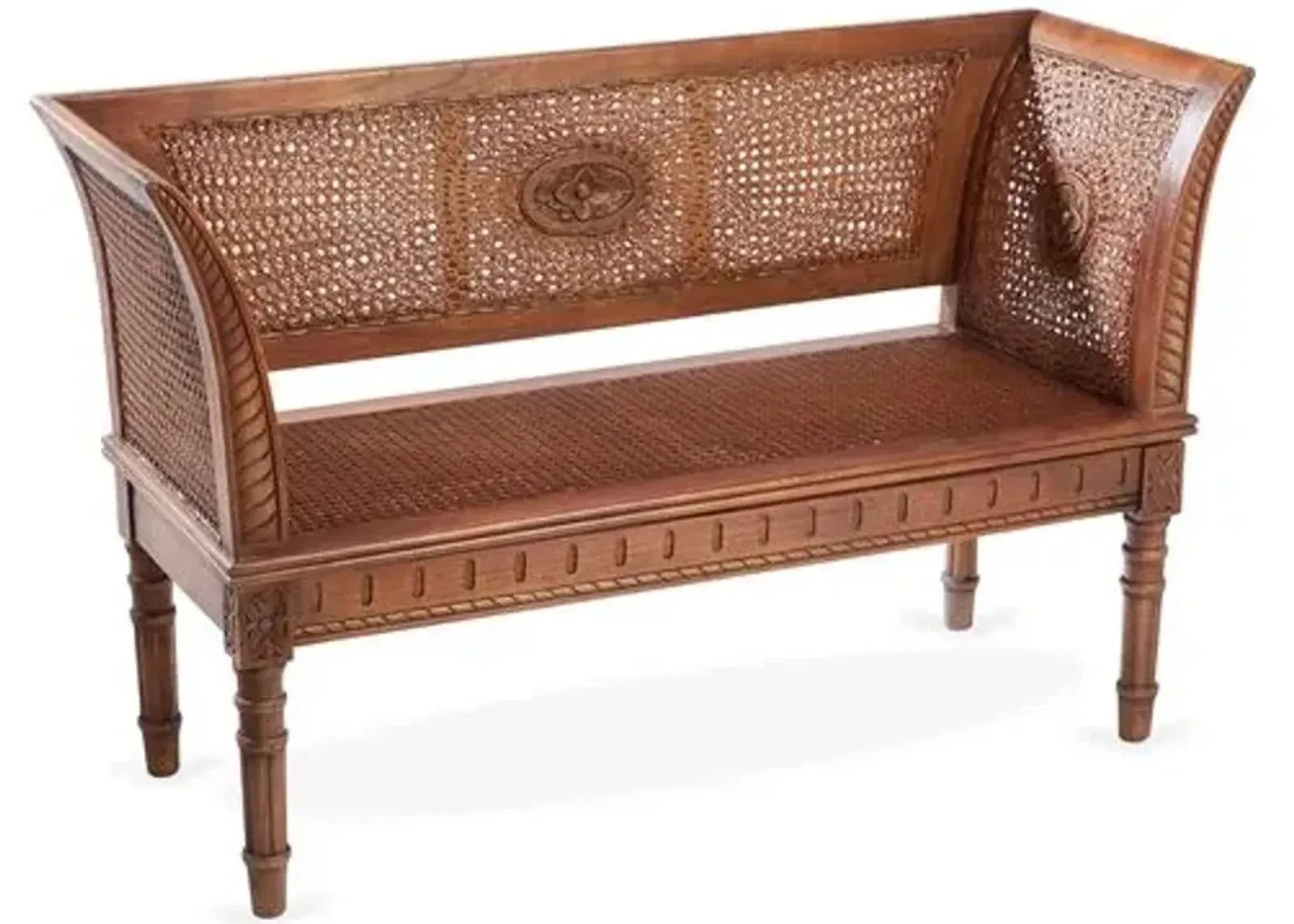 Noven Cane Bench - Mahogany - Handcrafted - Brown