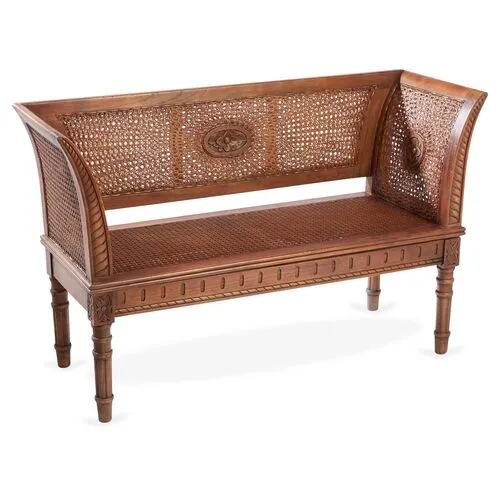 Noven Cane Bench - Mahogany - Handcrafted - Brown