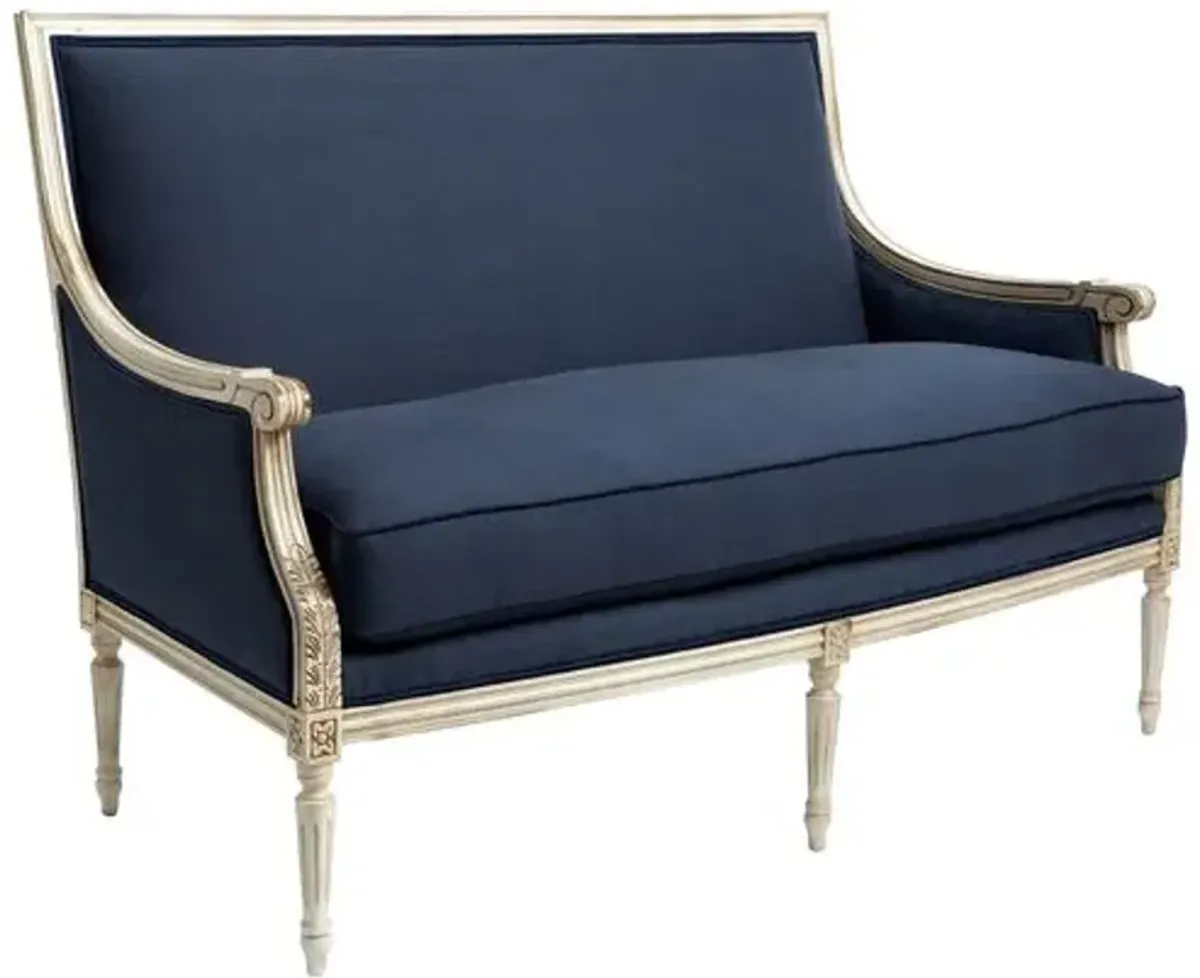 James Settee - Navy Linen - Handcrafted - Blue