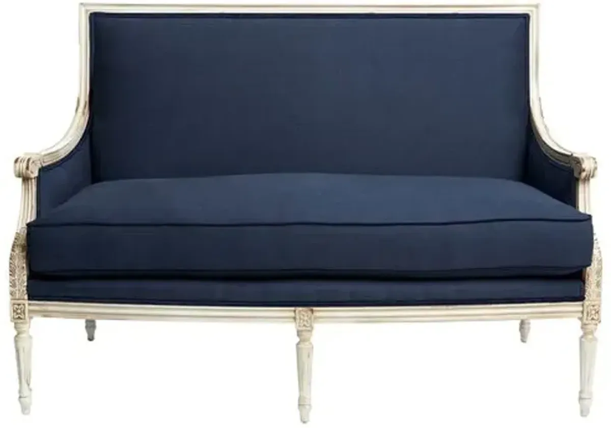 James Settee - Navy Linen - Handcrafted - Blue