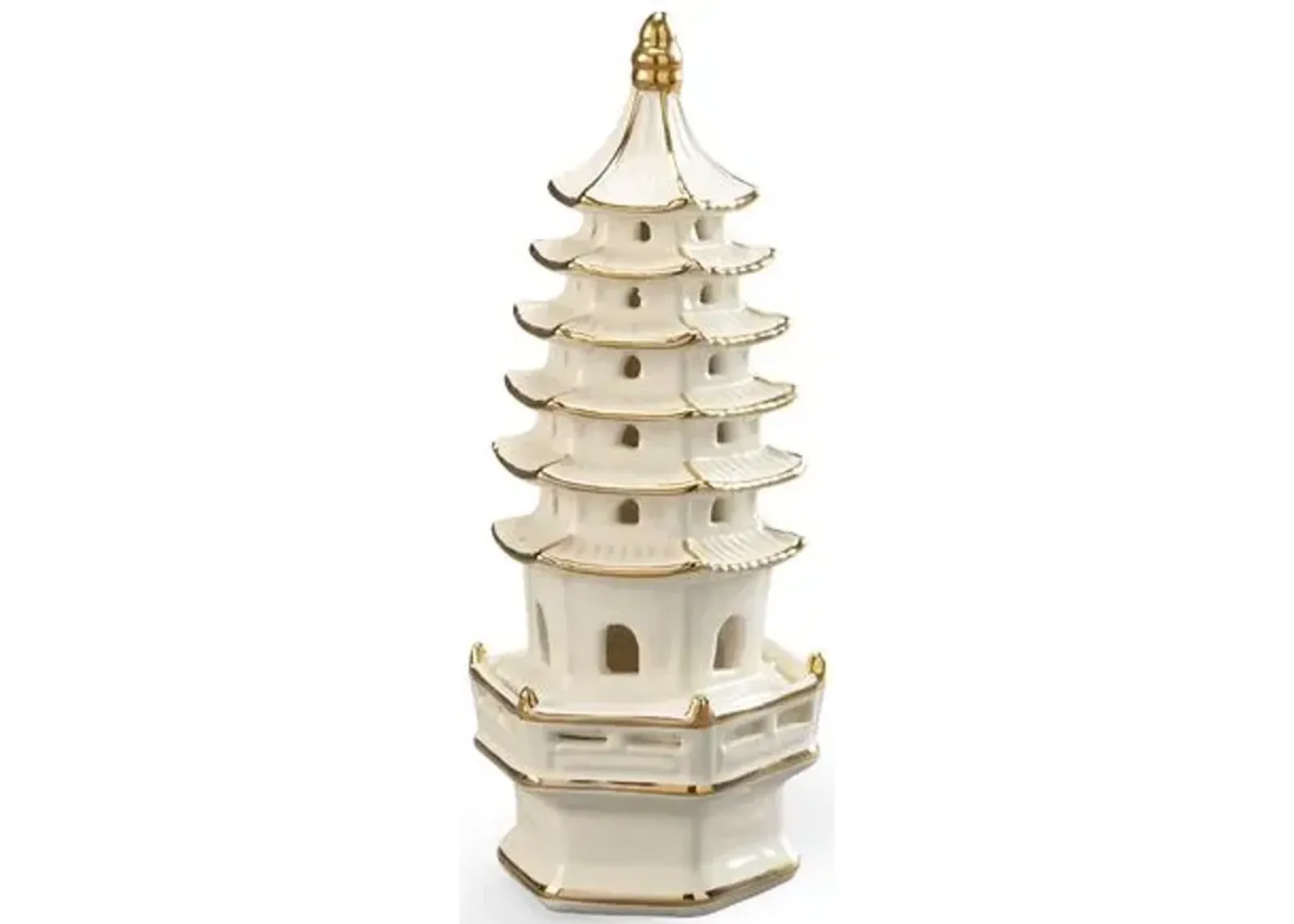 11" Pagoda Figurine - Cream/Gold - Chelsea House - Ivory