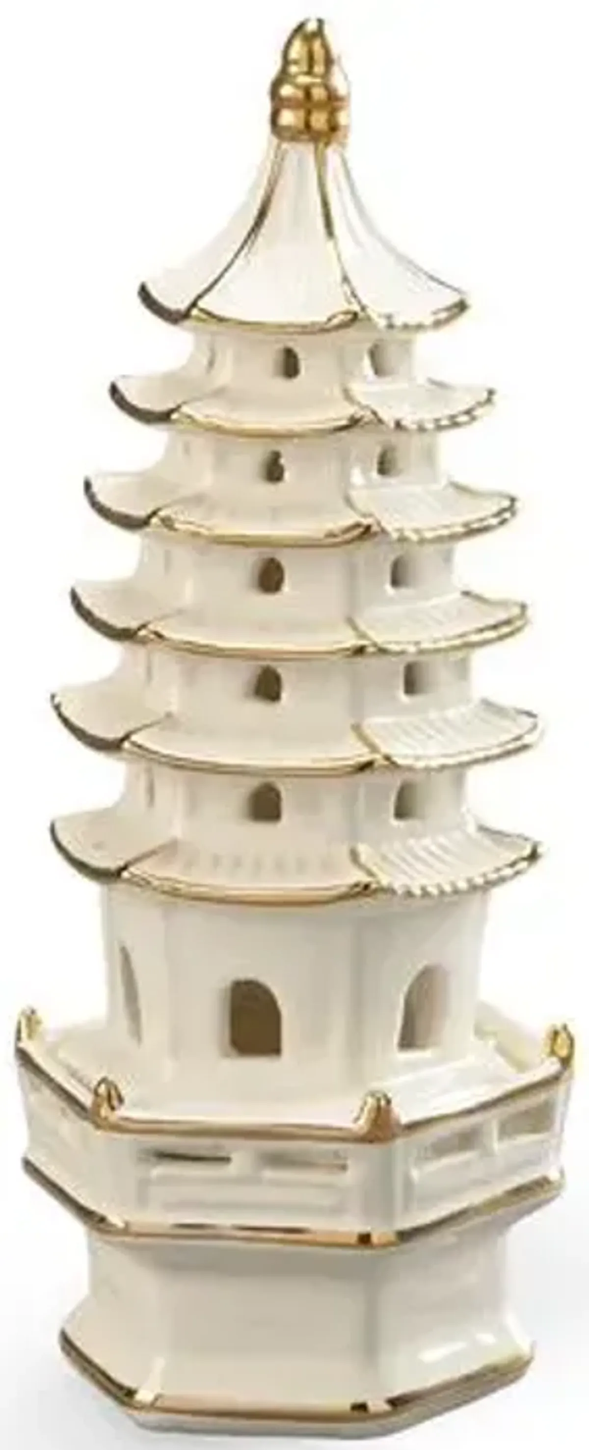 11" Pagoda Figurine - Cream/Gold - Chelsea House - Ivory