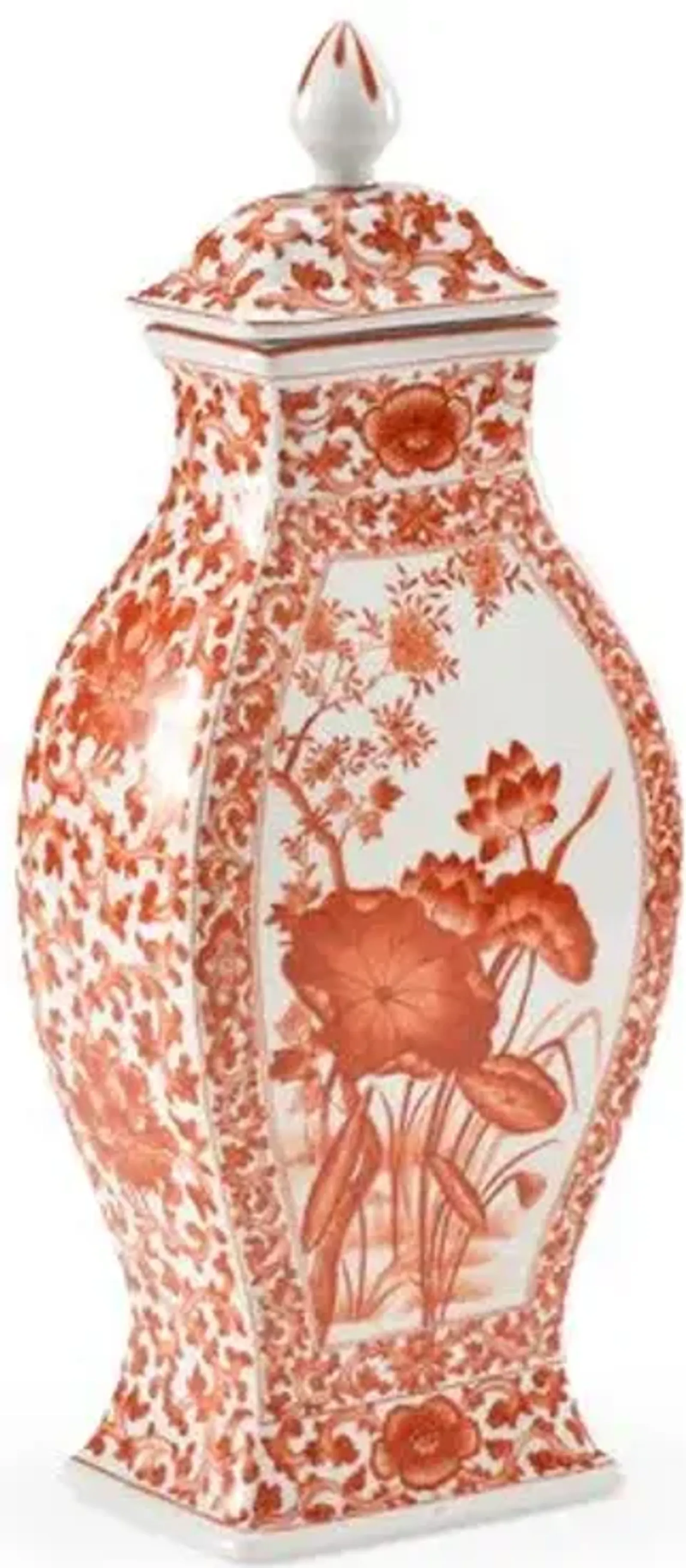 15" Lotus Leaf Ginger Jar - Red - Chelsea House