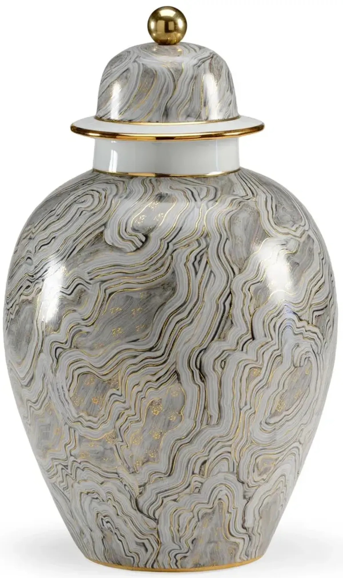 19" Marbled Ginger Jar, Gray/Gold