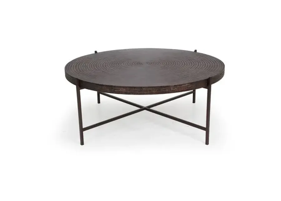 Sanza Round Coffee Table - Antique Copper - Brown