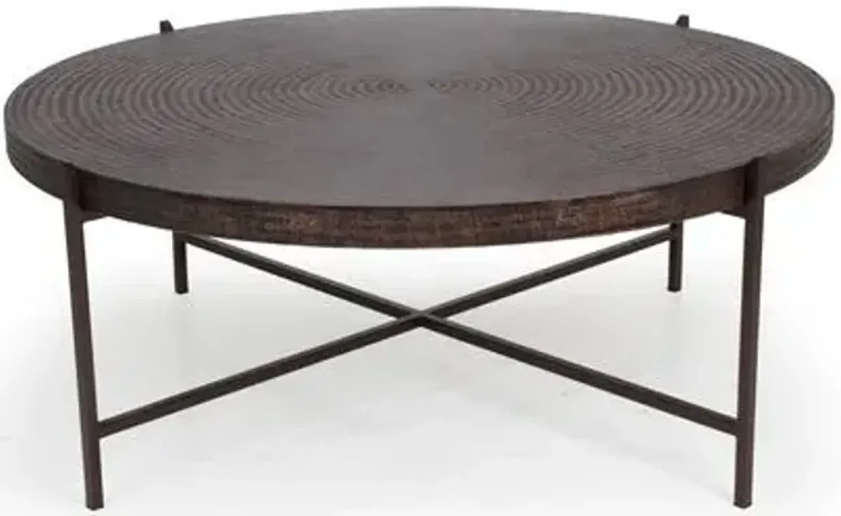 Sanza Round Coffee Table - Antique Copper - Brown