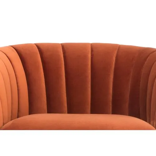 Cayla Channelled Accent Chair - Rust/Brass Velvet - Orange, Comfortable, Durable, Velvet Upholstery