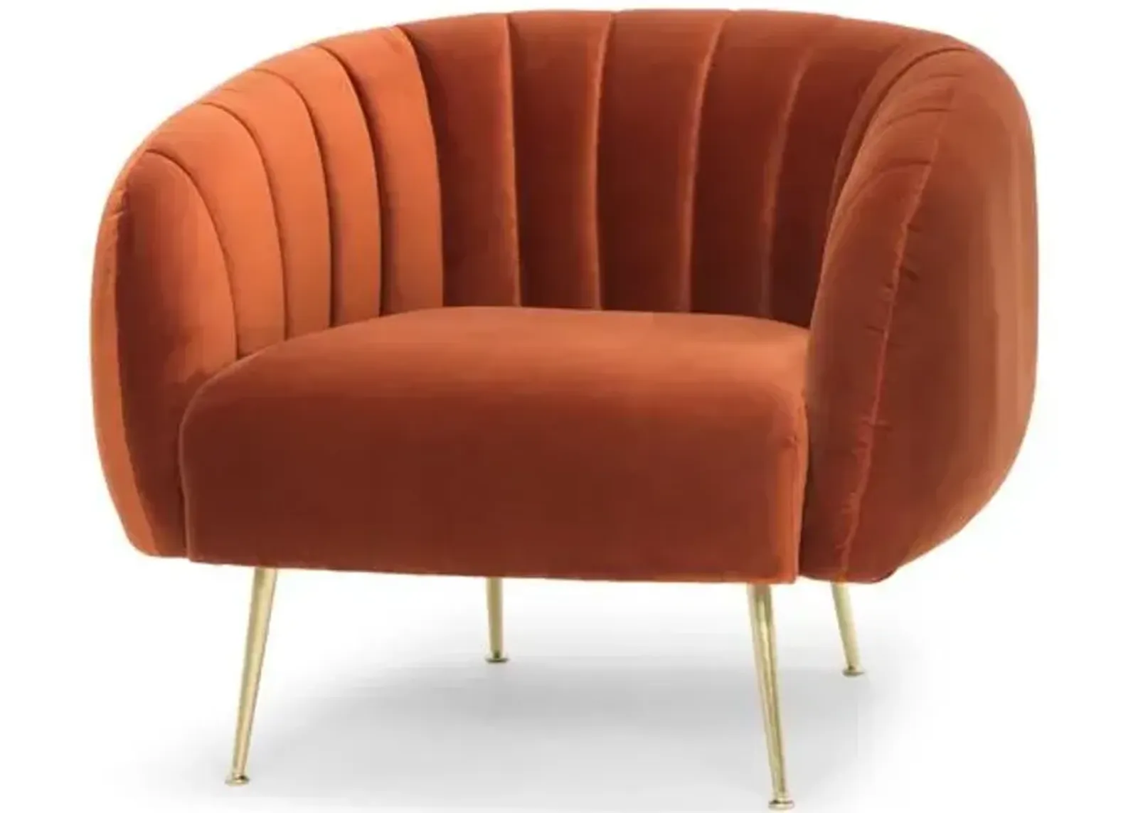 Cayla Channeled Accent Chair - Velvet - Orange, Comfortable, Durable, Velvet Upholstery