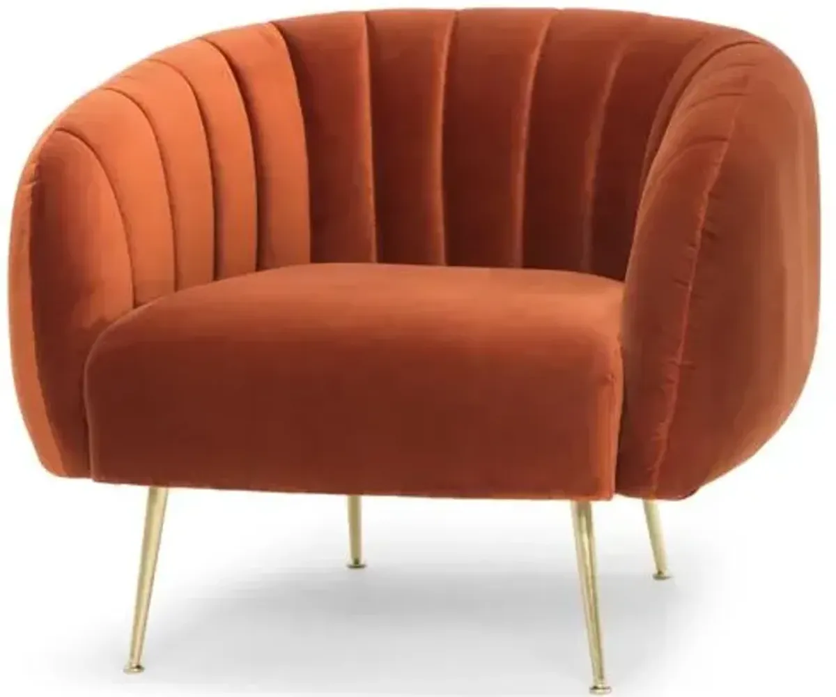 Cayla Channeled Accent Chair - Velvet - Orange, Comfortable, Durable, Velvet Upholstery