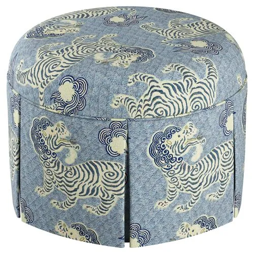 Liza Skirted Ottoman - Blue Lion - Handcrafted