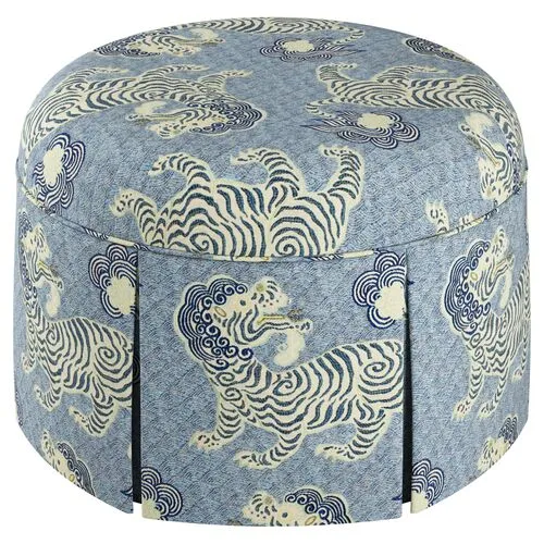 Liza Skirted Ottoman - Blue Lion - Handcrafted