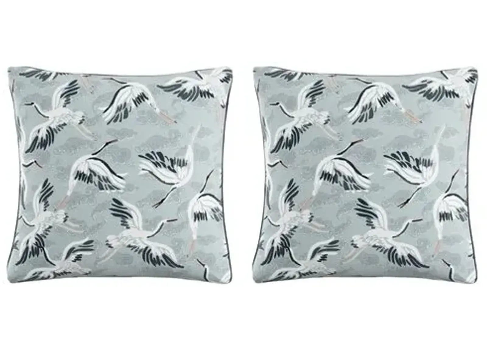 Set of 2 Crane Pillows - Sky/Navy