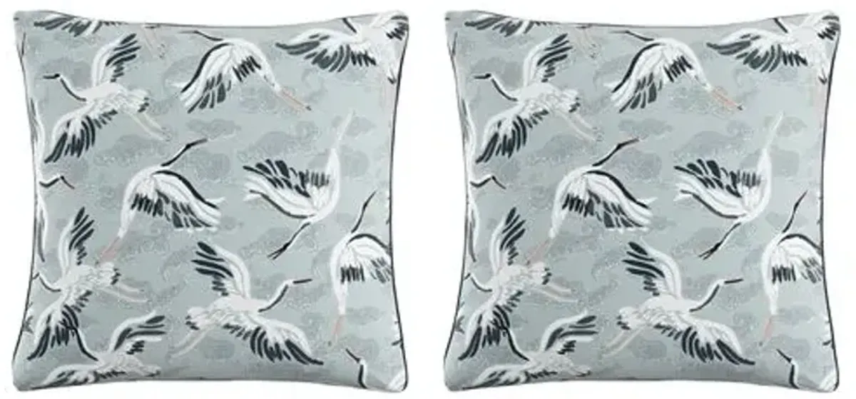 Set of 2 Crane Pillows - Sky/Navy