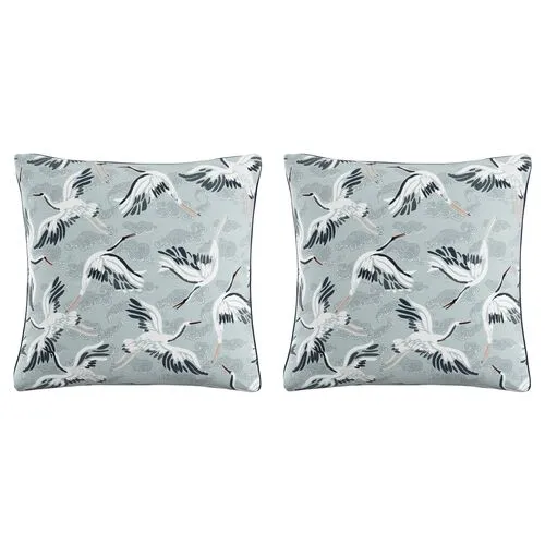 Set of 2 Crane Pillows - Sky/Navy