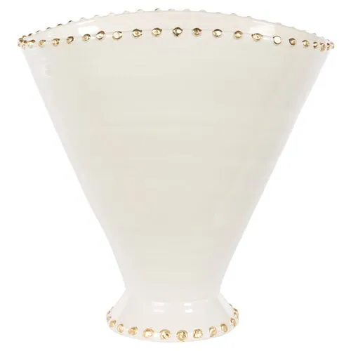 Button Large Vase - Cream/Gold - Bradburn Home - Ivory