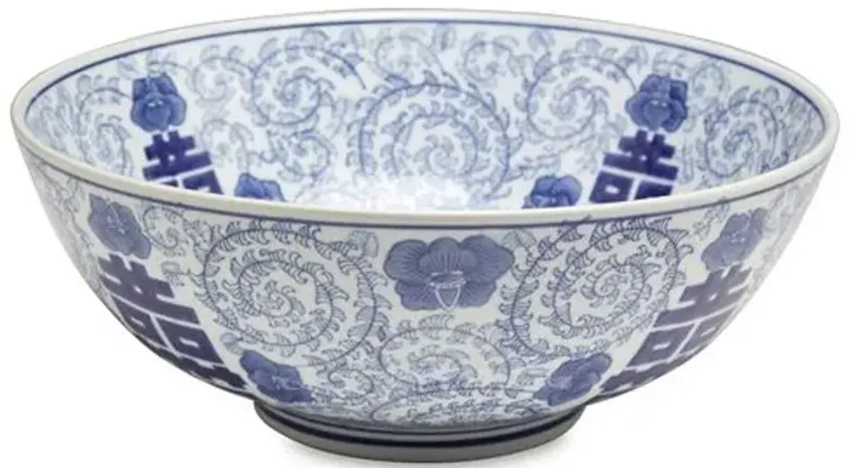 14" Happiness Decorative Bowl - Blue/White