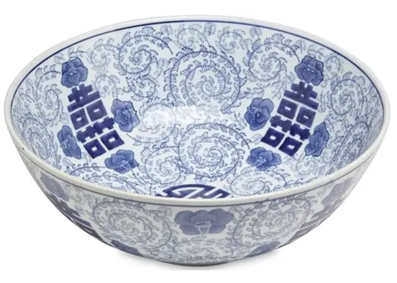 14" Happiness Decorative Bowl - Blue/White