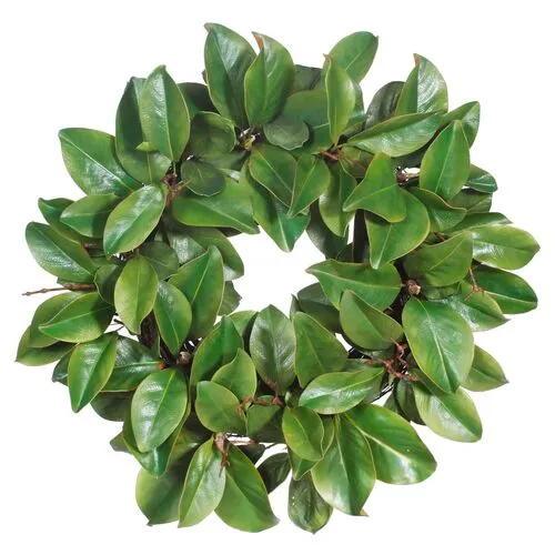 22" Magnolia Leaf Wreath - Faux - Handcrafted - Green