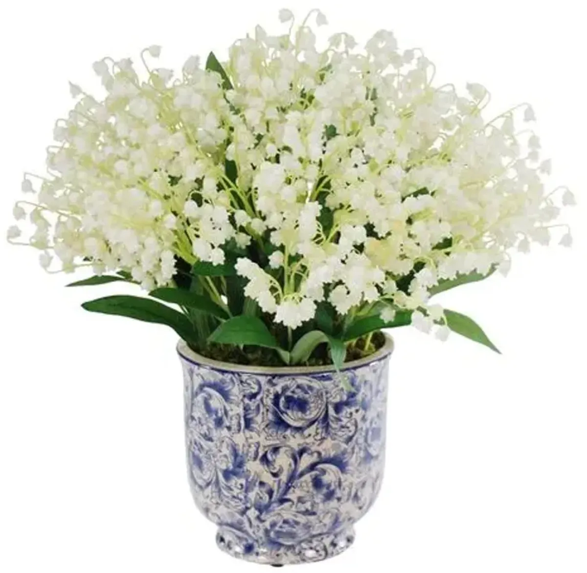 16" Lily-of-the-Valley Arrangement - Faux - Handcrafted - White