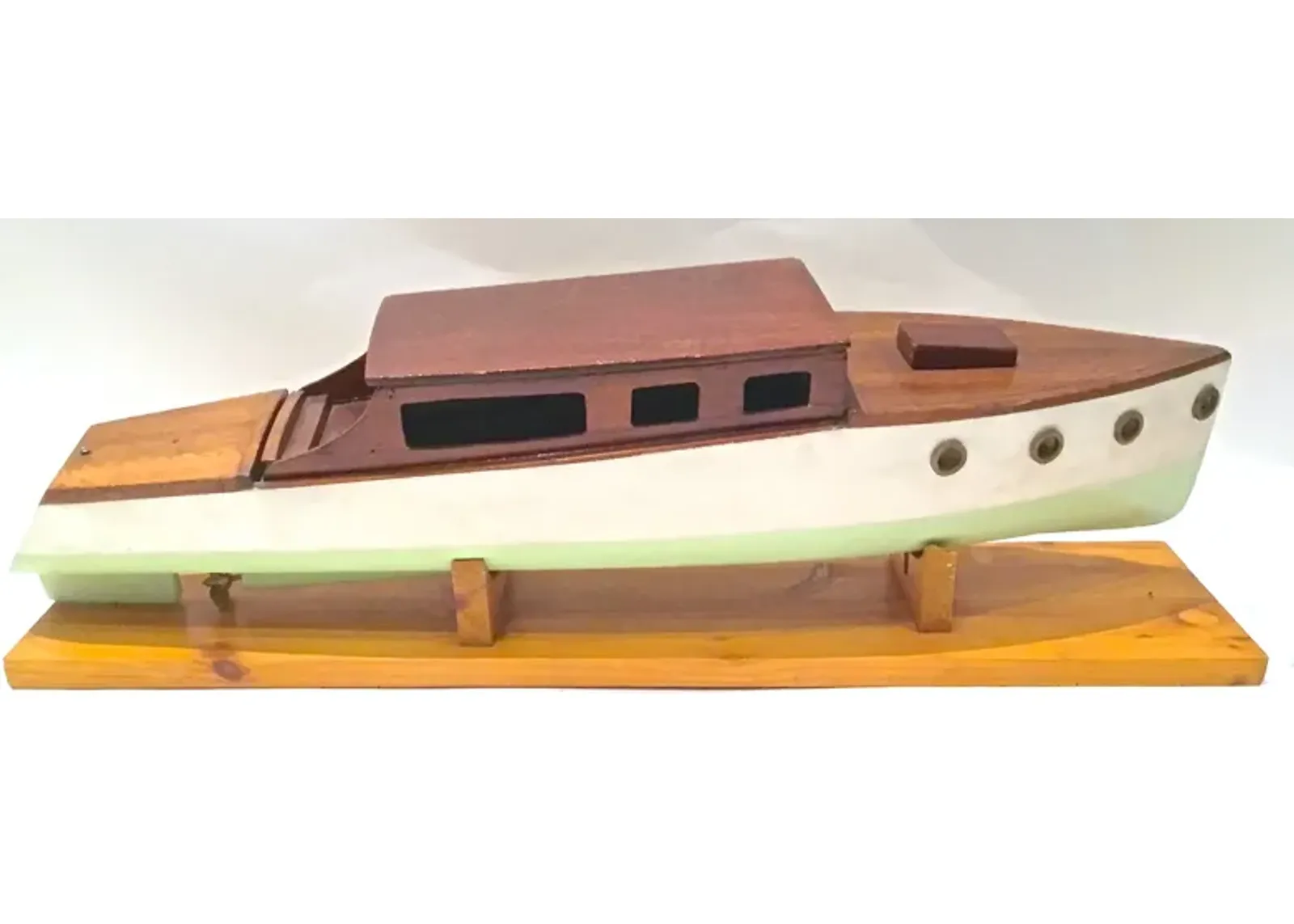 Nautical HandCrafted Model Speedboat - Vermilion Designs - Handcrafted - Brown