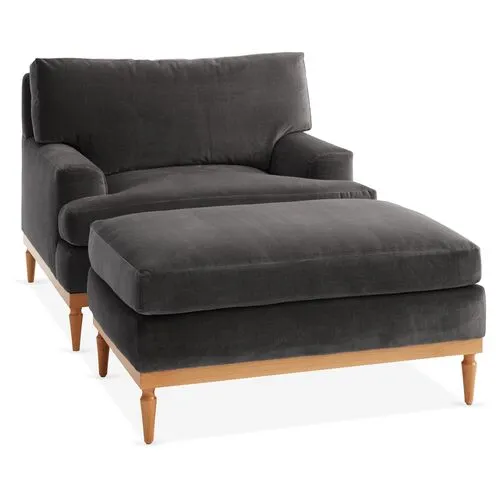 Sutton Velvet Club Chair & Ottoman Set