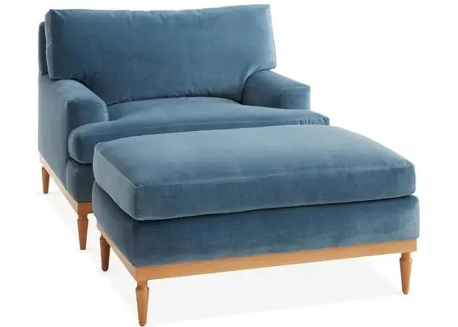 Sutton Velvet Club Chair & Ottoman Set