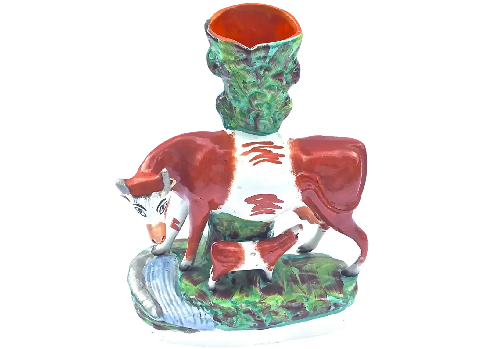 English Staffordshire Cow Vase - Vermilion Designs - Red