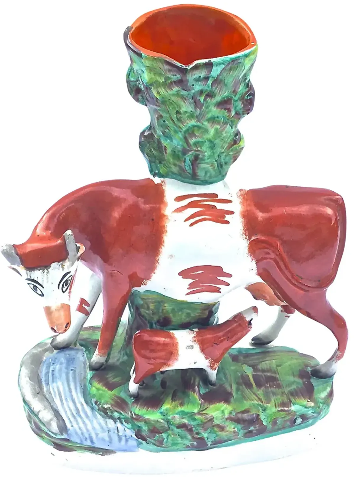 English Staffordshire Cow Vase - Vermilion Designs - Red