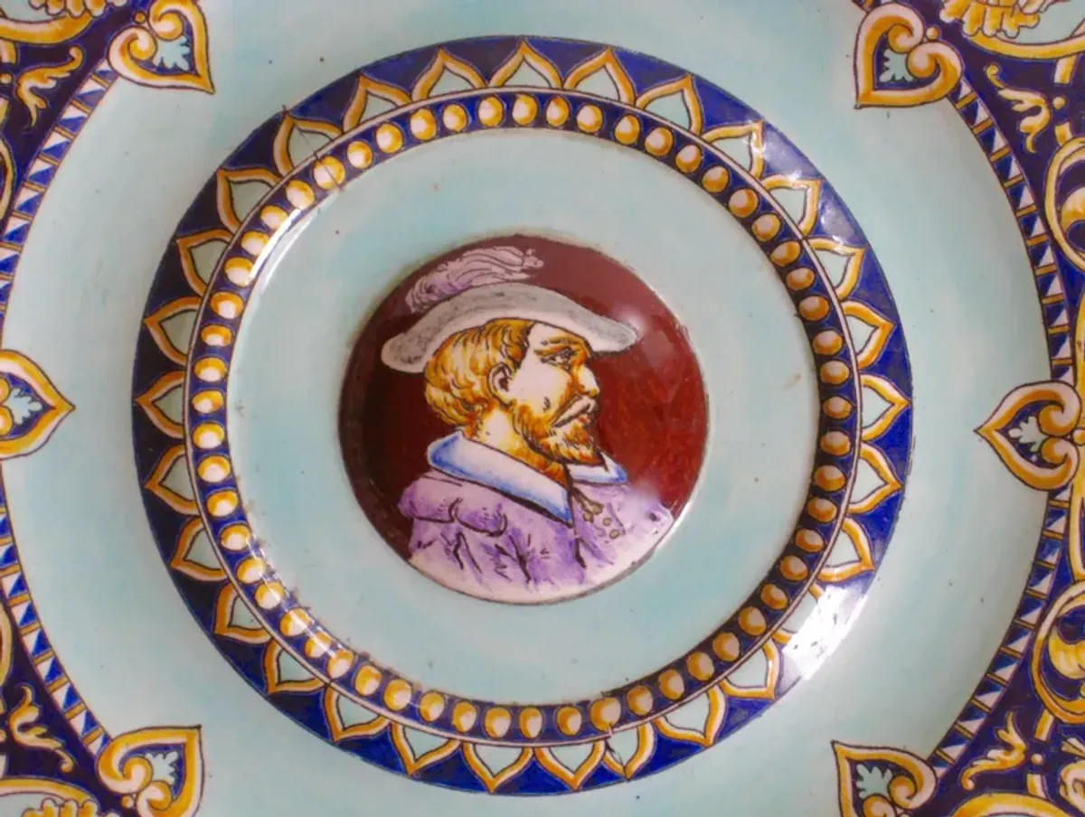 Antique French Faience Portrait Plate - The Emporium Ltd. - blue