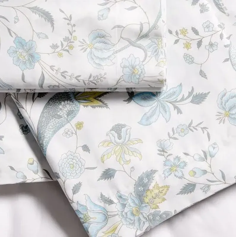 Botanical Sheet Set - Blue - Belle Epoque, 300 Thread Count, Egyptian Cotton Sateen, Soft and Luxurious