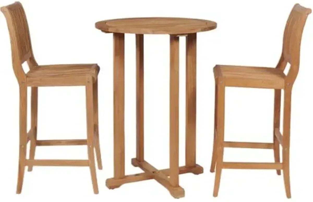 Palm 3-Pc Outdoor Teak Bar Set - Natural - Brown