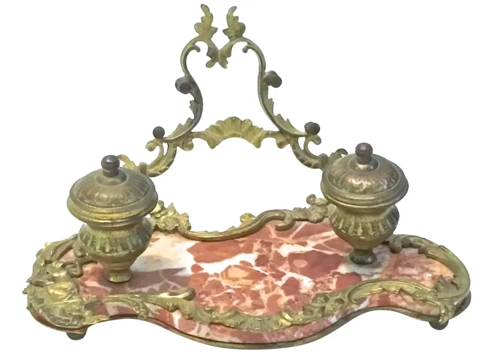 Antique Bronze & Marble Encrier - Vermilion Designs - Brown