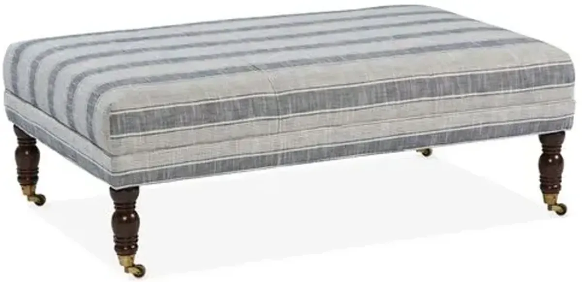 Allie Cocktail Ottoman - Blue/Cream - Miles Talbott - Handcrafted