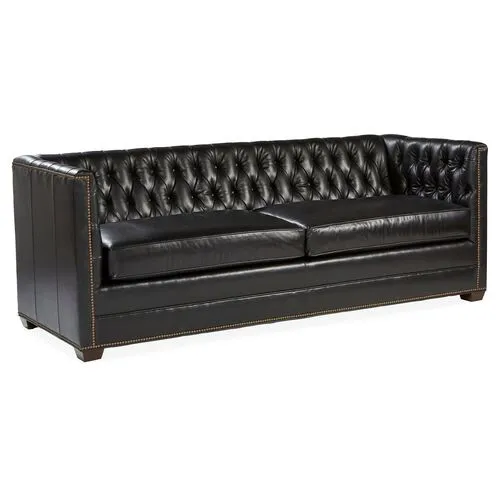 Ames Tuxedo Sofa - Black Leather - Handcrafted