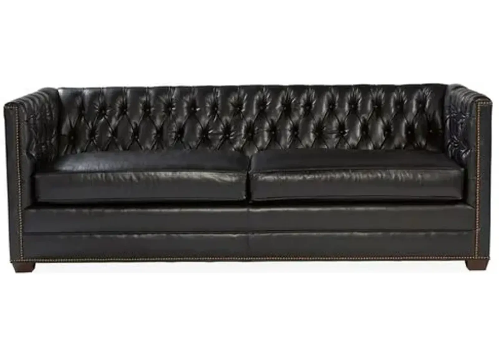 Ames Tuxedo Sofa - Black Leather - Handcrafted