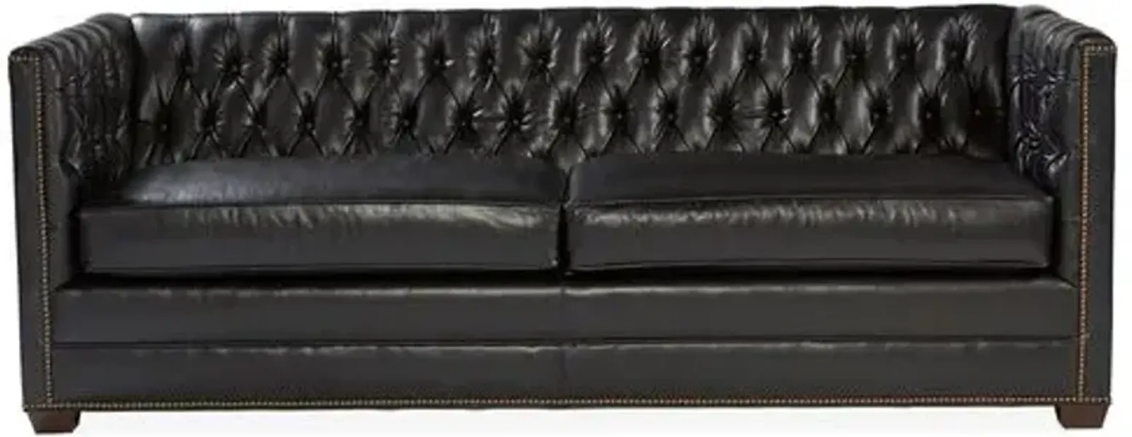 Ames Tuxedo Sofa - Black Leather - Handcrafted