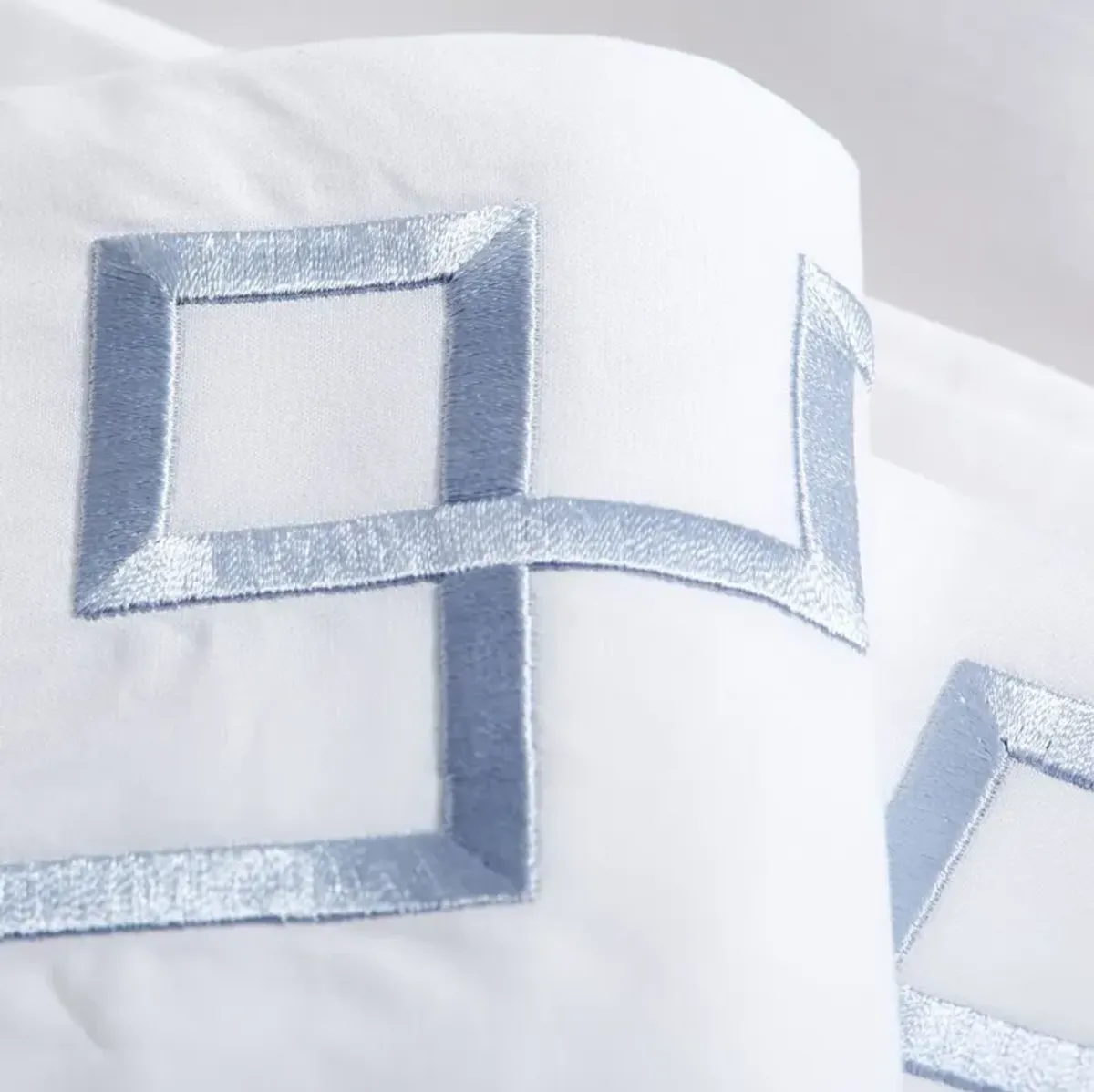 Fretwork Embroidered Sheet Set - Hamburg House - Blue, 300 Thread Count, Egyptian Cotton Sateen, Soft and Luxurious