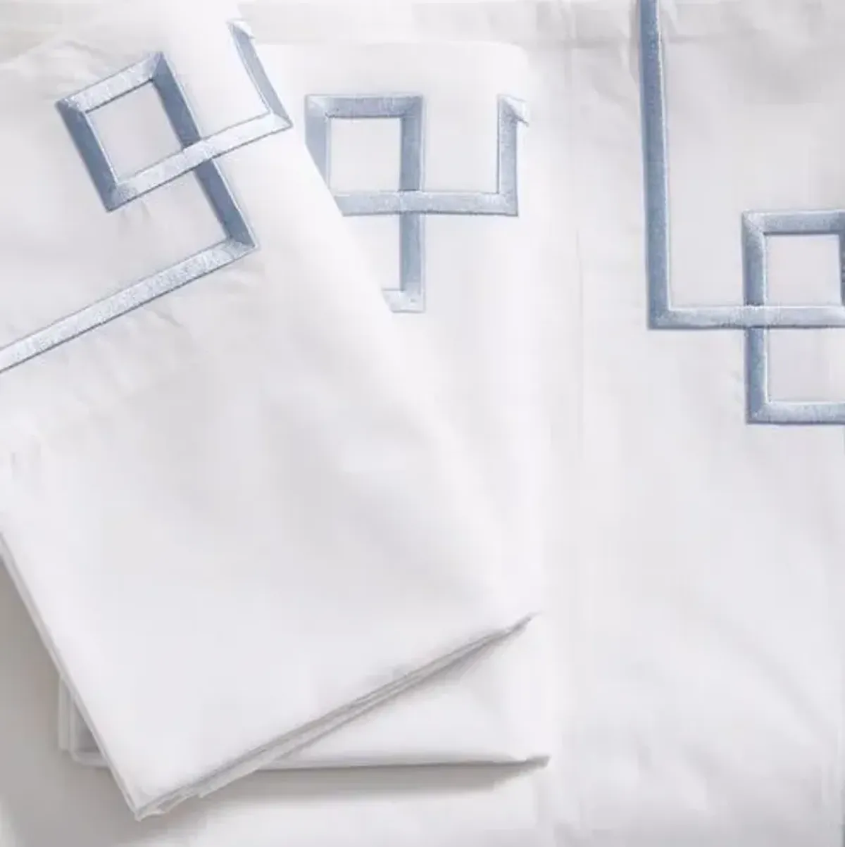 Fretwork Sheet Set - Light Blue/White - Hamburg House, 300 Thread Count, Egyptian Cotton Sateen, Soft and Luxurious