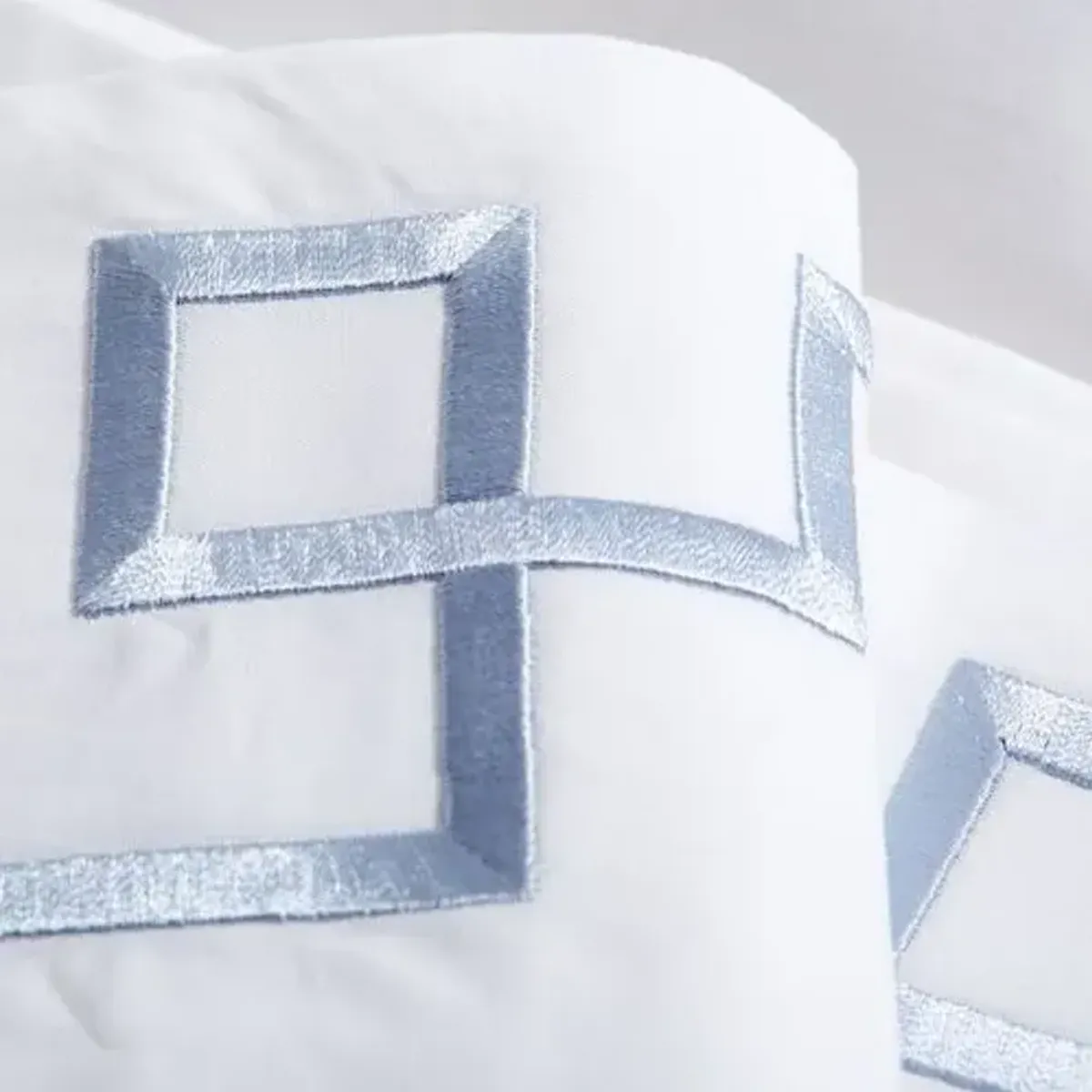 Fretwork Embroidered Sheet Set - Hamburg House - Blue, 300 Thread Count, Egyptian Cotton Sateen, Soft and Luxurious