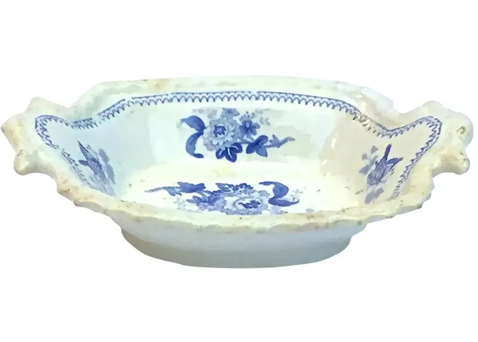 Antique Floral & Butterfly Dish - Vermilion Designs - Blue